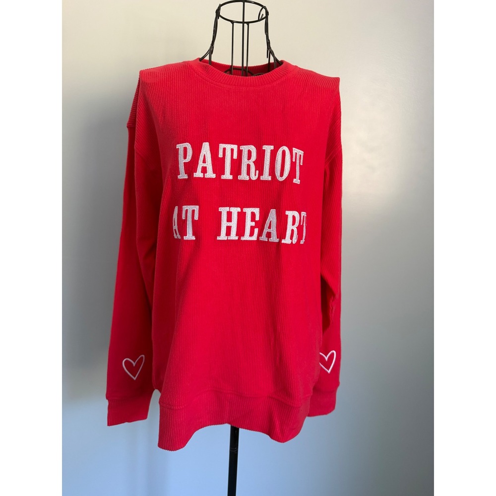 Michelle Mae Patriot At Heart Red Ribbed Sweatshirt Womens XS NWT
